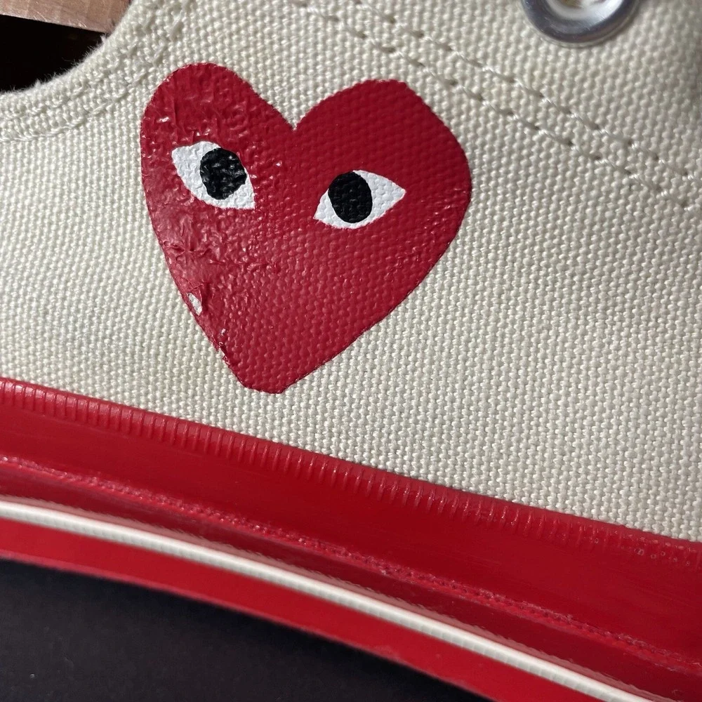 Converse X COMME des GARCONS PLAY CDG Chuck Taylor Low Egret Red Mens Sz US 10